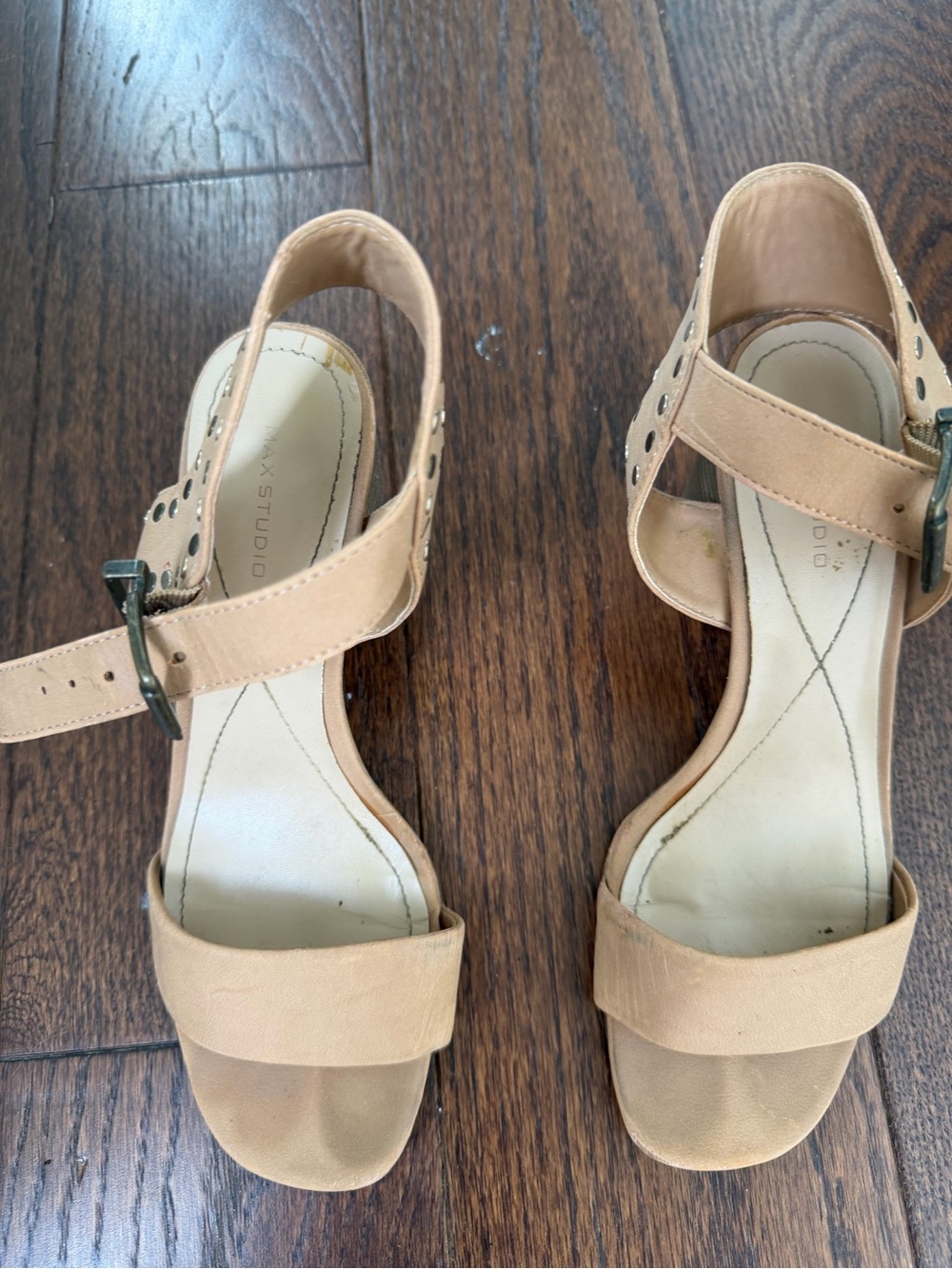 Max Studio Nude Tan Slingback Block Heels